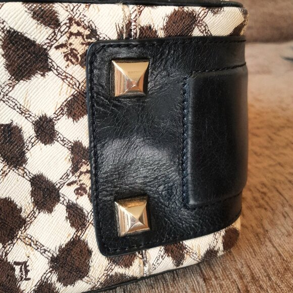 L.A.M.B. Y2K Leopard Print Coated Canvas Black Leather Shoulder Bag Satchel - Picture 7 of 16